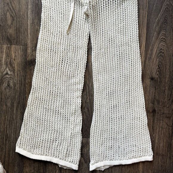 Earthbound Womens Openwork Knit Crochet Flare Trousers Pants Small Boho Festival - Picture 4 of 8
